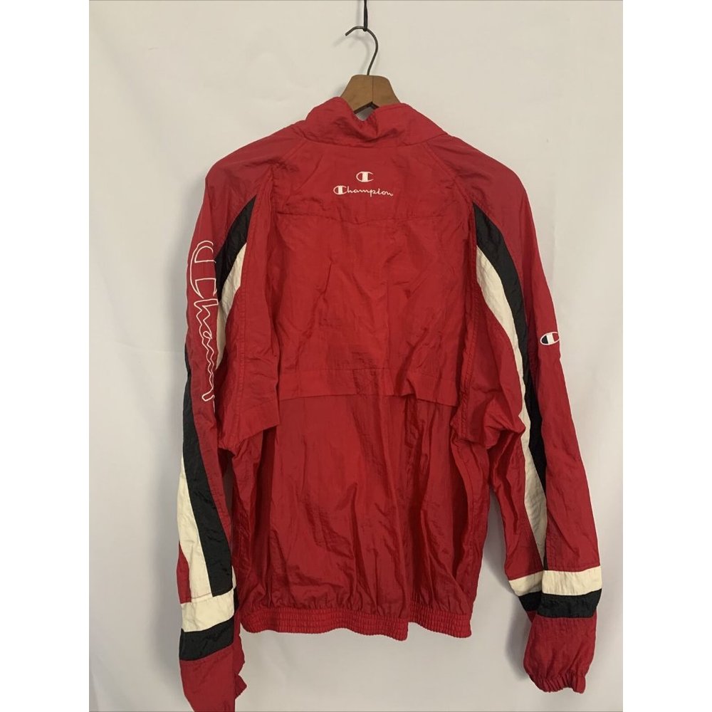 Vintage Champion Windbreaker Full Zip Red, White & Black Color Jacket Size XL - Picture 4 of 7